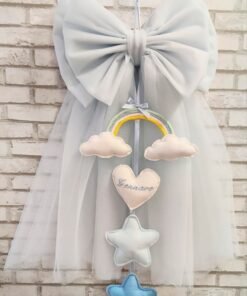 Fiocco nascita di tulle celeste