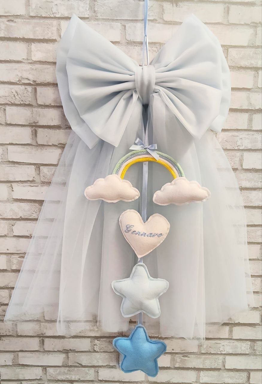 Fiocco nascita di tulle celeste