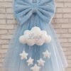 Fiocco nascita di tulle celeste con nuvola e stelline.