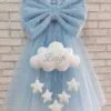 Fiocco nascita di tulle celeste con nuvola e stelline.